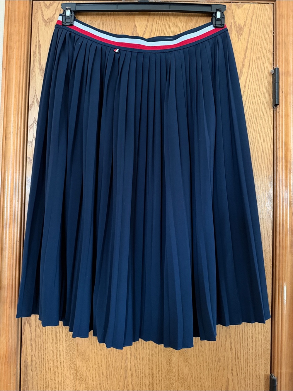 Tommy Hilfiger Navy Pleated A-Line Skirt with Red-White-Blue Waistband
